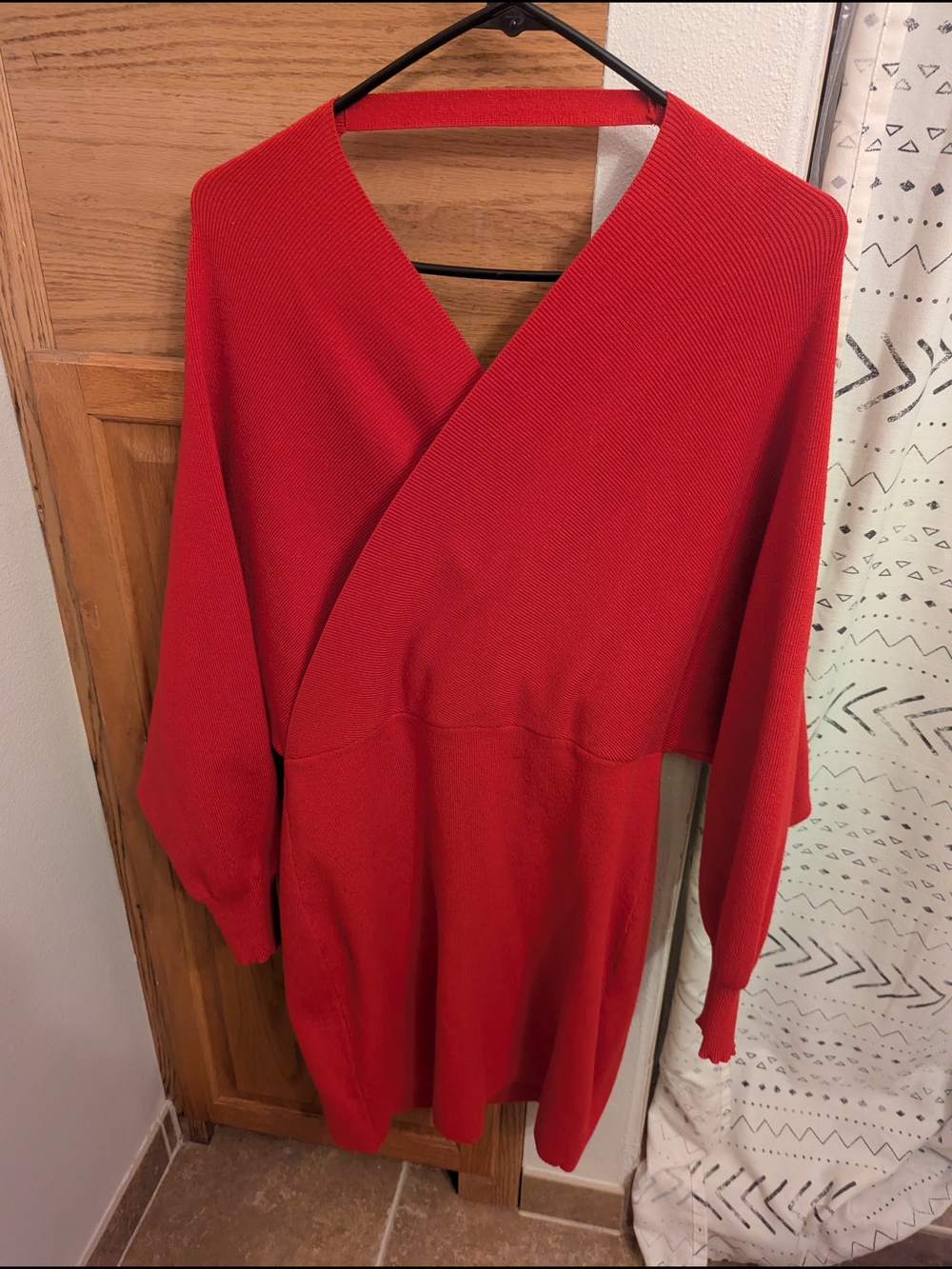 Red Women's Wrap-Style Sweater Dress